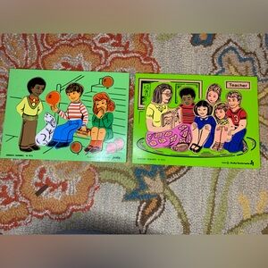 Vintage 1980 Lot of 2 Judy Puzzles Wooden Sharing and Teacher